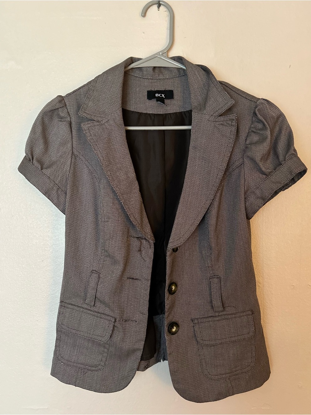 BCX Brown/Gray Tweed Short-Sleeve Blazer Jacket